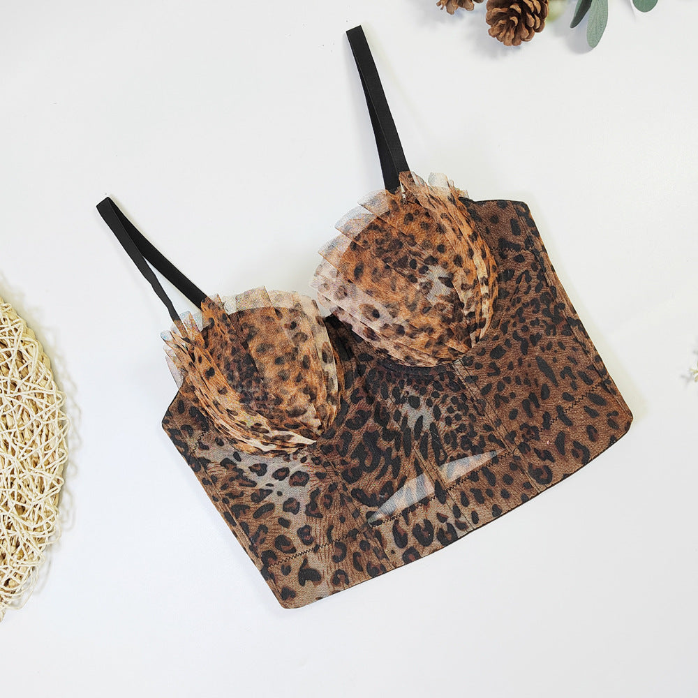 Leopard Print Adjustable Lace Push Up Bra-Top