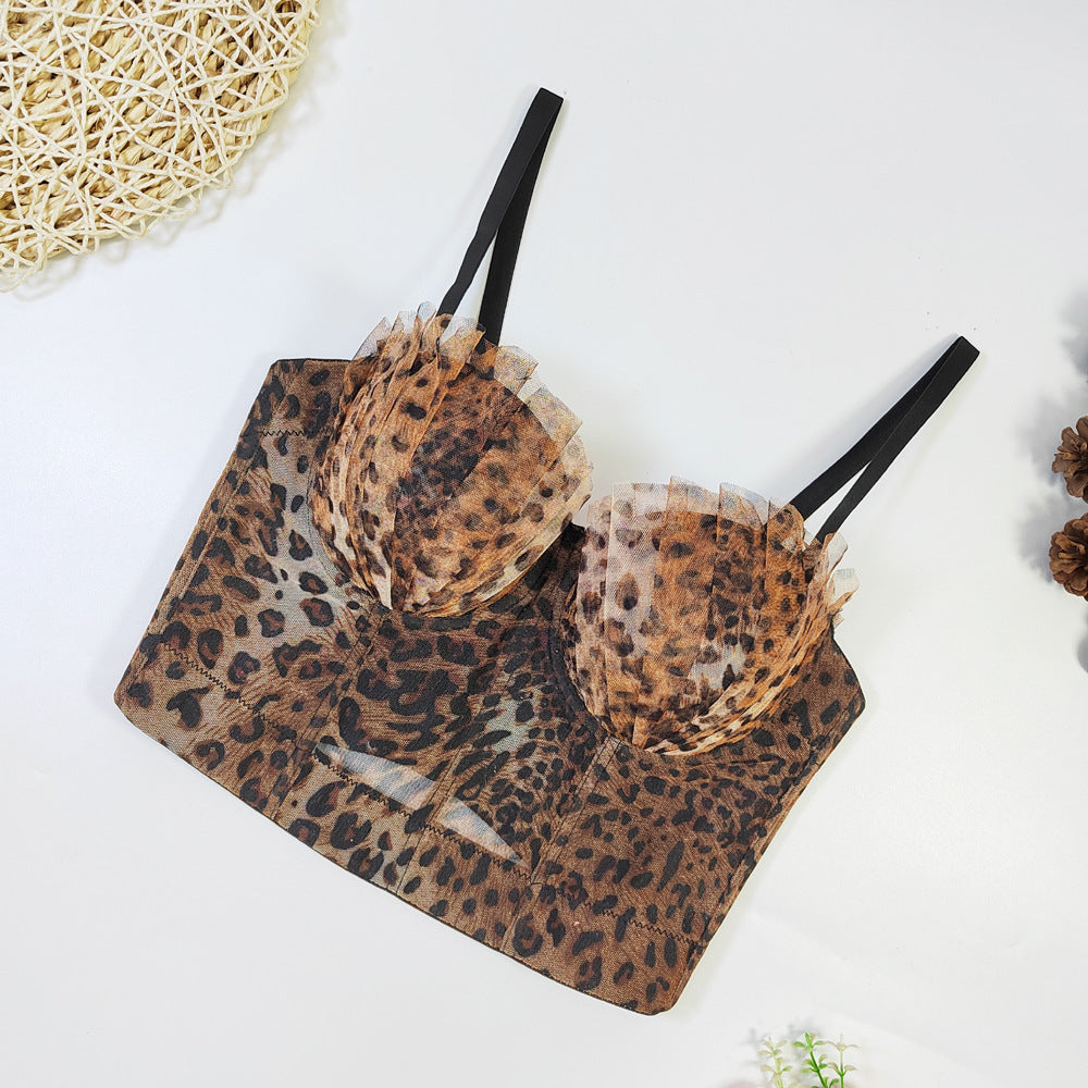 Leopard Print Adjustable Lace Push Up Bra-Top