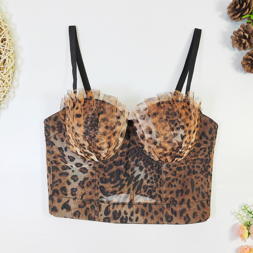 Leopard Print Adjustable Lace Push Up Bra-Top