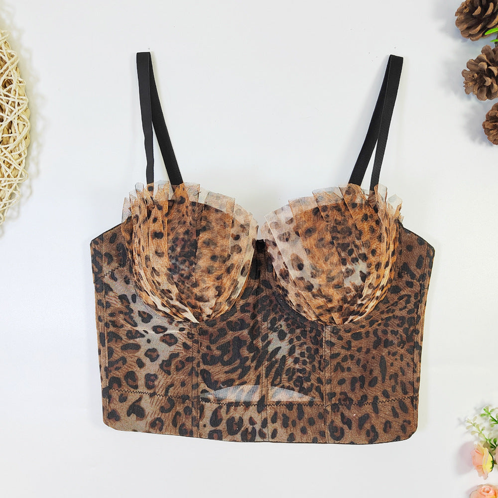 Leopard Print Adjustable Lace Push Up Bra-Top